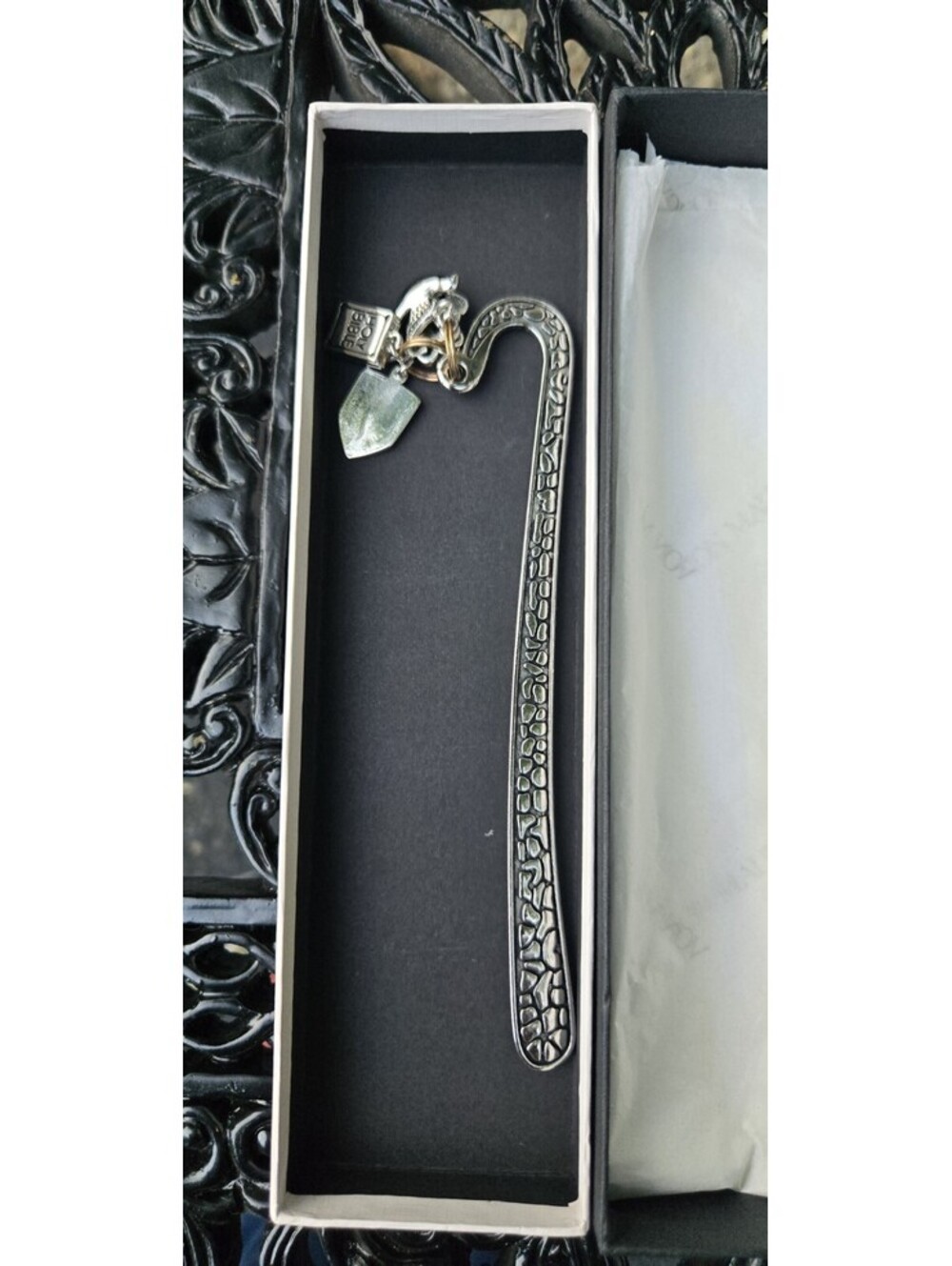 Napier Silvertone Bookmarker With Charms. One Charm "The Lord Be With You 6"